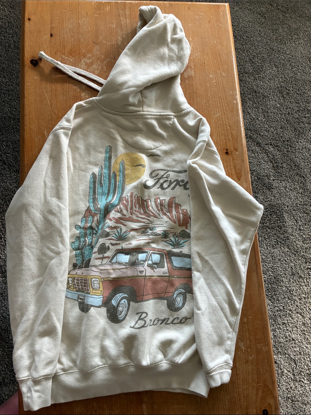 Ford Cream Hoodie with Desert Graphic and Red Bronco